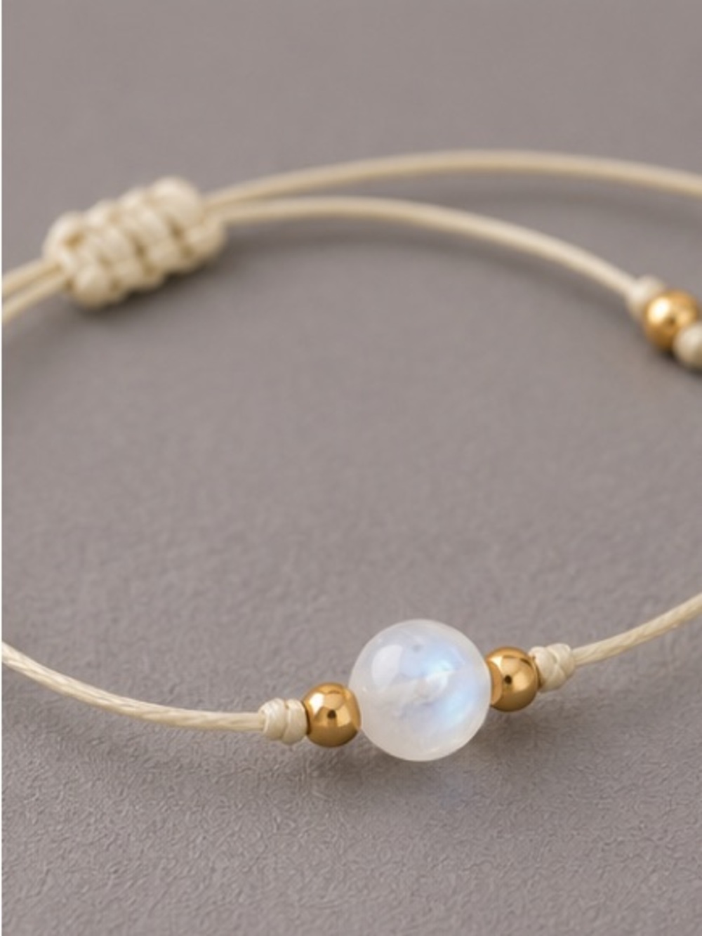 Minimalist Moonstone Cord Bracelet with Gold Accents - Picture 3 of 4